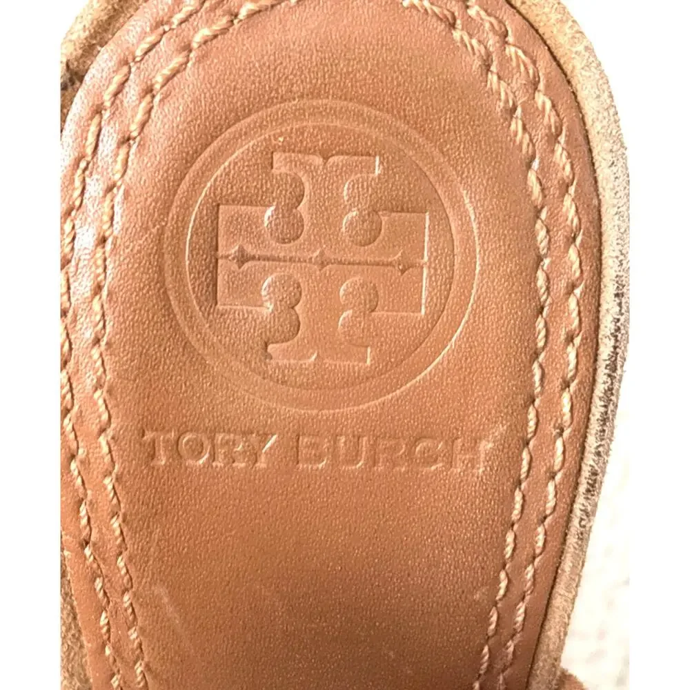 Tory Burch Women 7 Tan Jessie Perforated Suede High Heel Open Toe Strappy Bootie